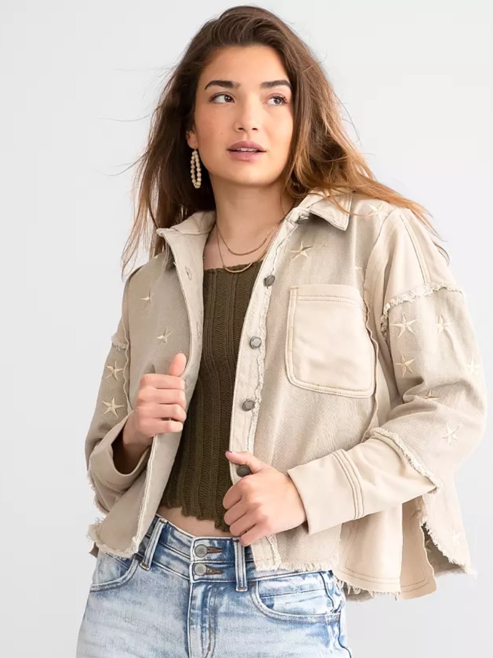Free People We The Free Beyond Stars Hooded Utility Jacket S Beige Oversized